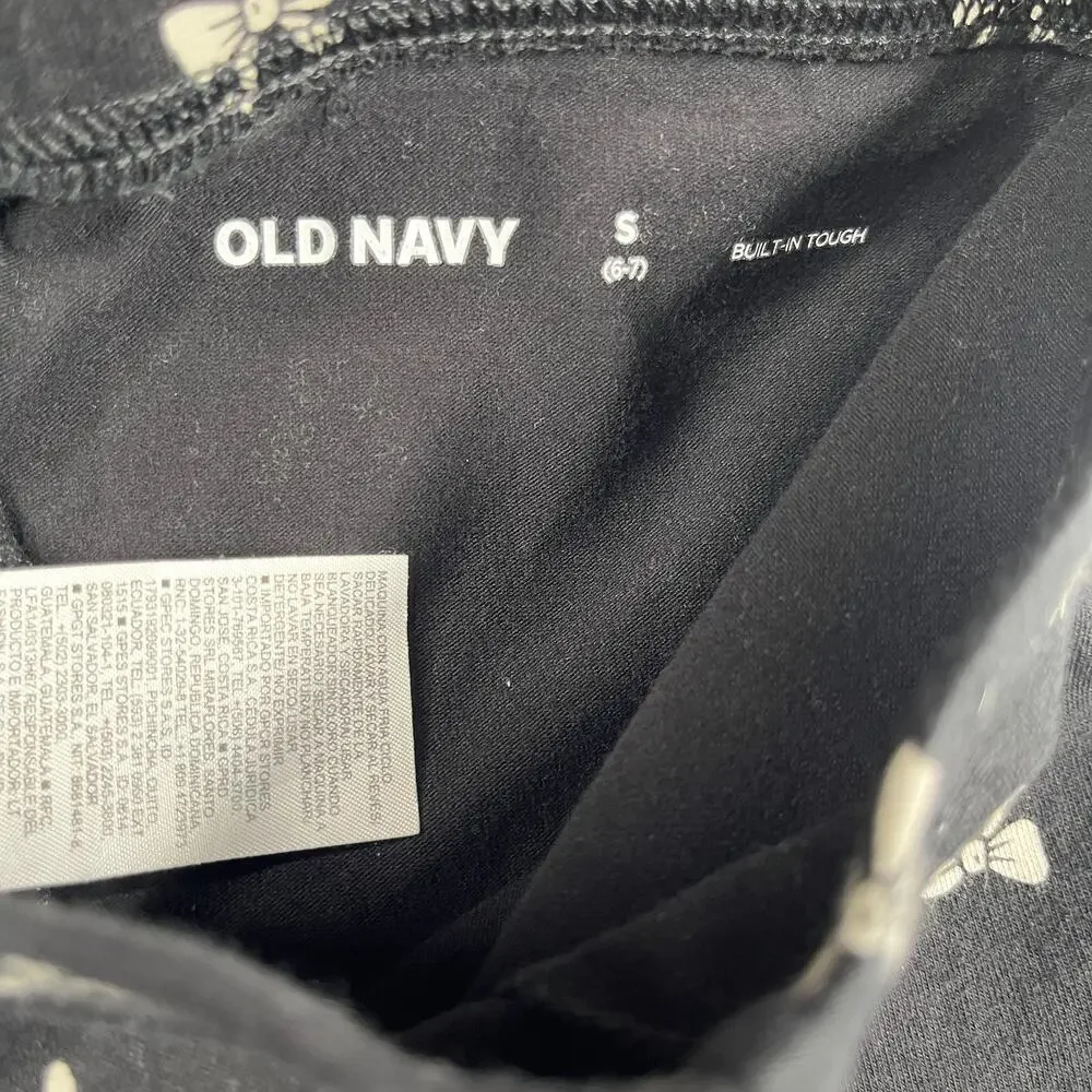 Old Navy Youth Girls Leggings Black White Bow Print Stretch Size Small 6 - 7